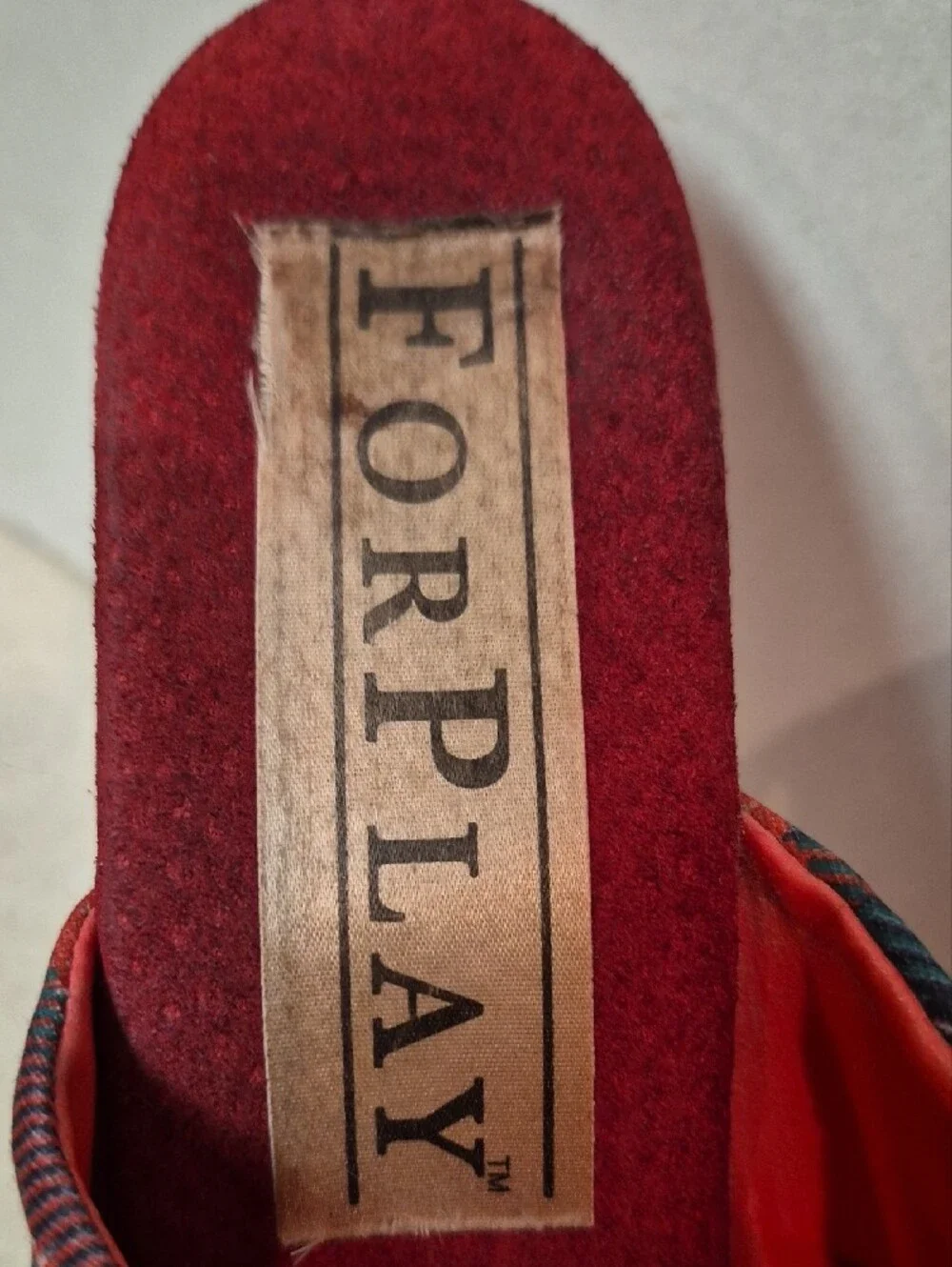 Forplay Red Plaid Platform Slide Heels with Multicolor Tartan Upper 8